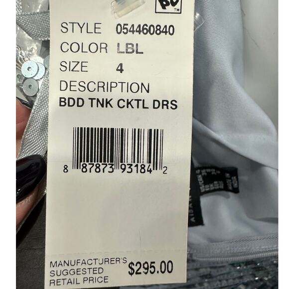 Aidan Mattox Sequined Beaded Tank Crystal Mini Dress Light Blue Women's Size 4 - Picture 9 of 9